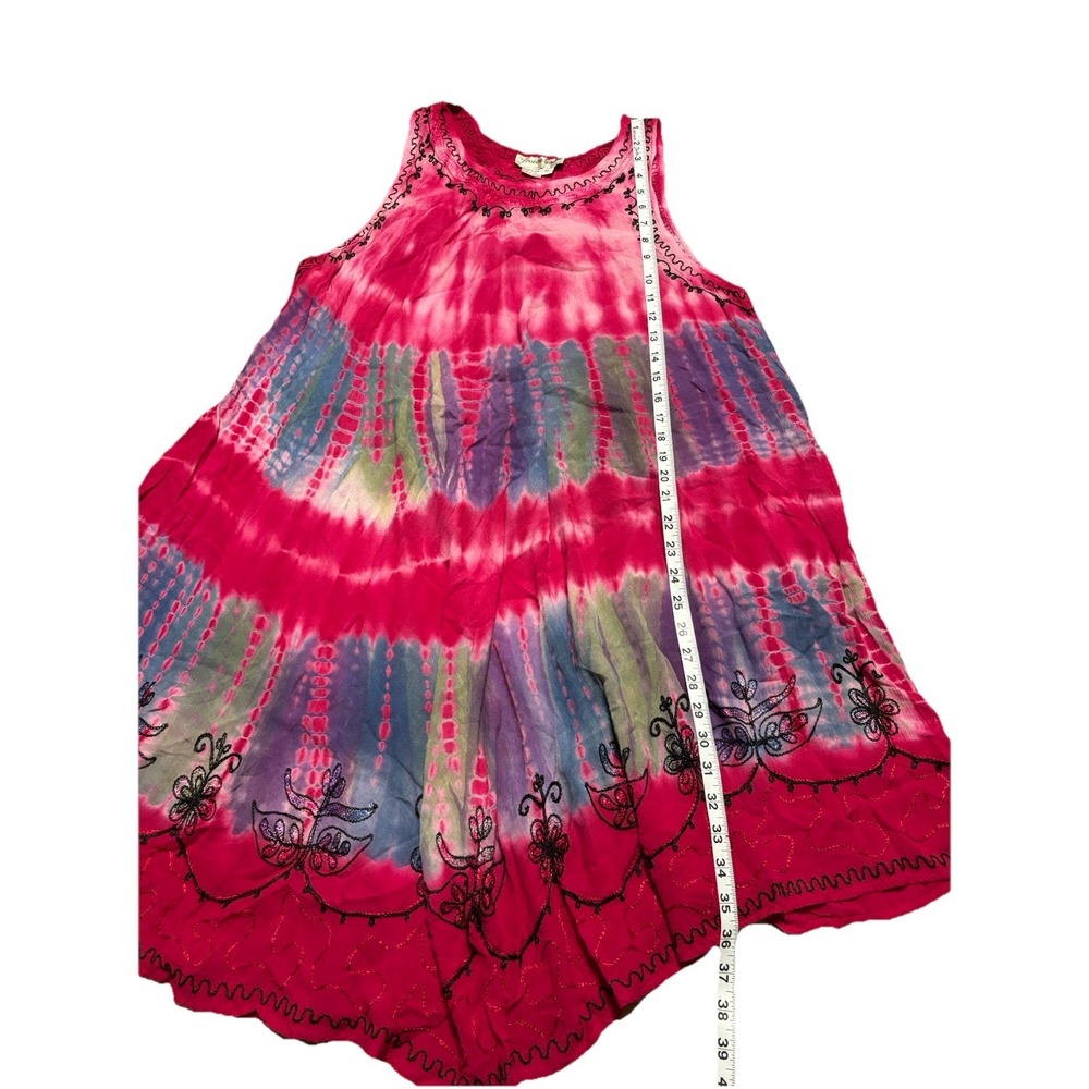 Jessica Taylor VTG Pink Embroidered Trapeze Hippie Boho Sleeveless Dress Sz Med - Picture 9 of 9